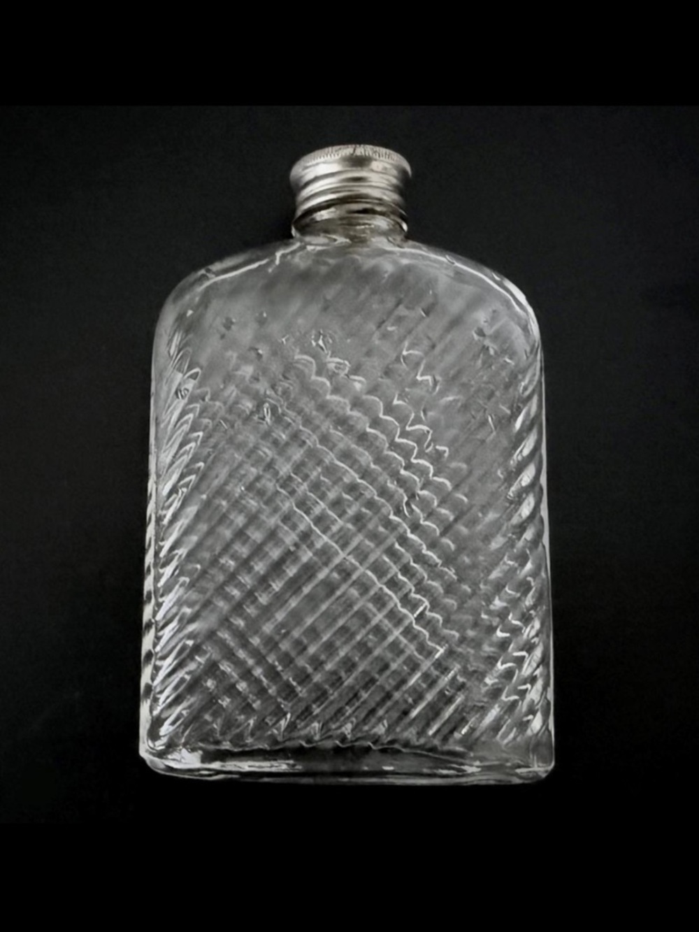 Vintage 1920s Universal Glass Hip Flask Art Deco Crosshatch Prohibition 5.5"